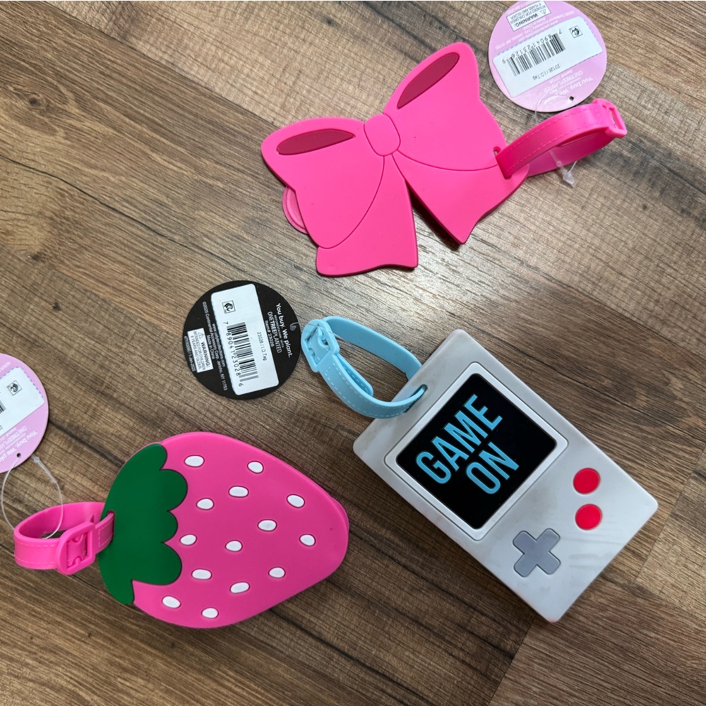 Set of Three Fun Luggage Tags with Location Device Holders